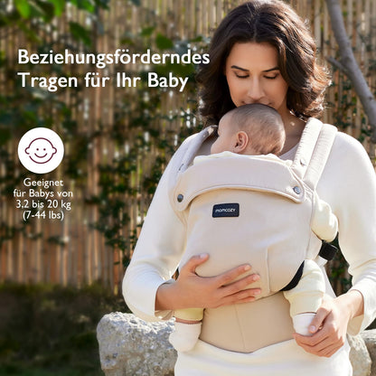 Momcozy Babytrage aus 100% Baumwolle, ergonomisch, Khaki, 3,2-20 kg