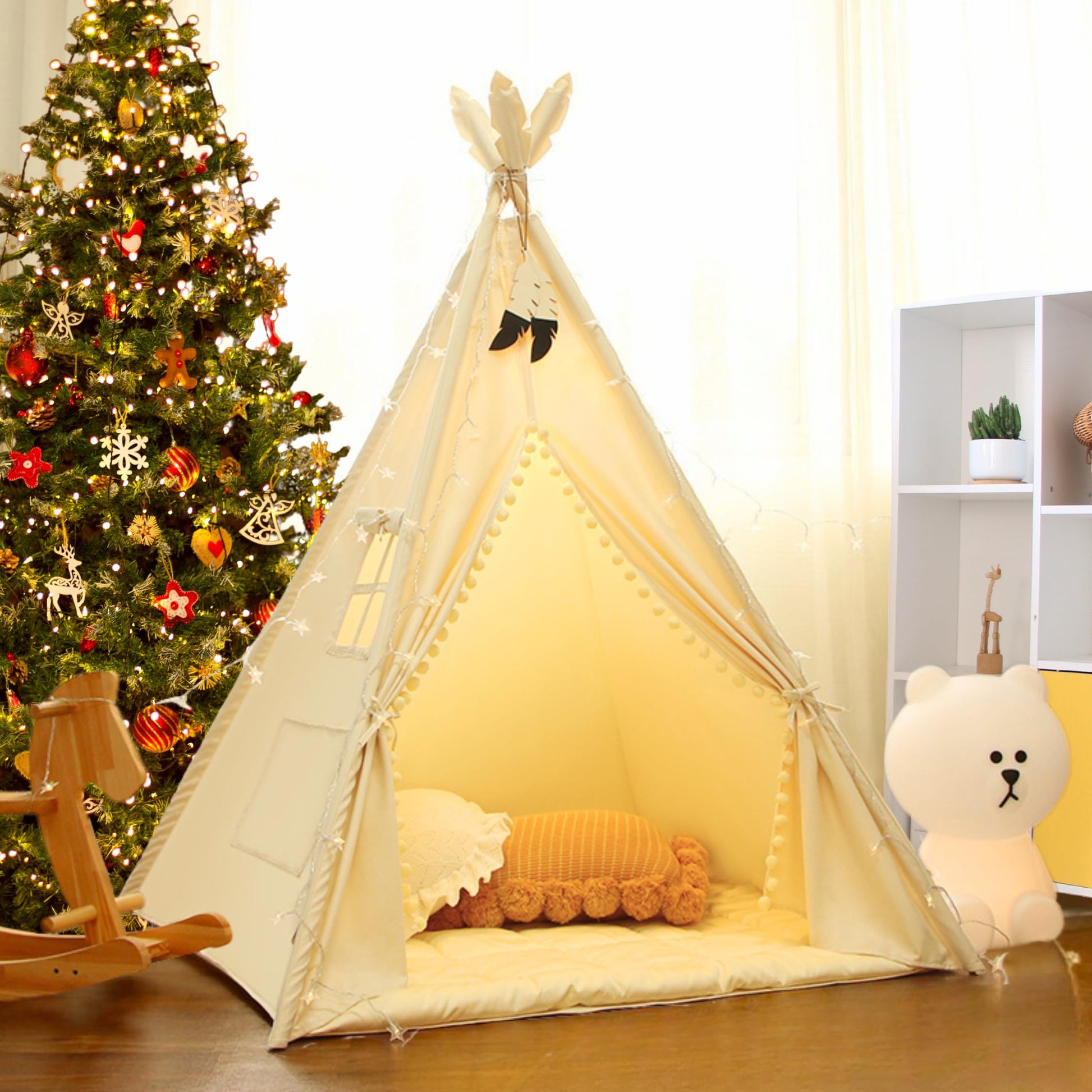 LIONHERZ® Tipi Zelt Kinder Stabil – Baumwolle Cremeweiss. Kegelförmiges, cremeweisses Baumwollzelt für Kinder zum Spielen.