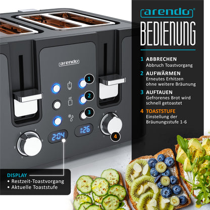 Arendo MANANA X2 Toaster 4 Scheiben Edelstahl mit Brötchenaufsatz