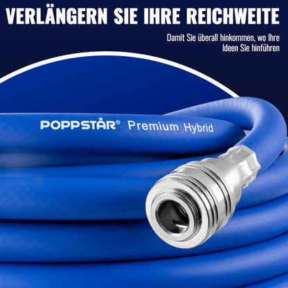 Poppstar Druckluftschlauch 30 m Hybrid-PVC mit Schnellkupplung, blau