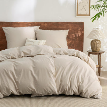 BEDSURE Bettwäsche-Set 135x200 cm Baumwolle 4teilig Beige – Bettbezüge und Kissenbezüge mit dezenter Zweiton-Optik
