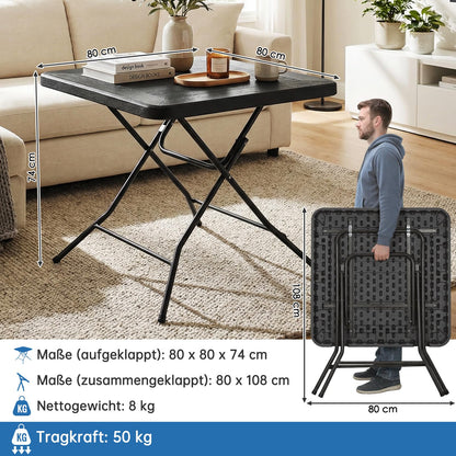 LIFERUN Gartentisch klappbar 80x80 cm, Balkontisch in Holz-Optik