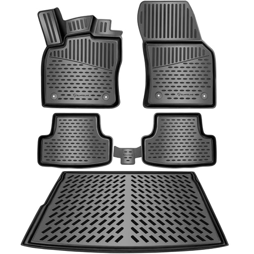 ELMASLINE VW Golf 8 3D Gummimatten Kofferraumwanne Set - Variant 2020-2025. 3D-Gummimatten & Wanne passgenau für Fahrzeugbodenschutz.