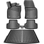 ELMASLINE 3D Gummimatten Set + Kofferraumwanne VW Touran II (2). Schwarzes, passgenaues Set für zuverlässigen Innenraumschutz.