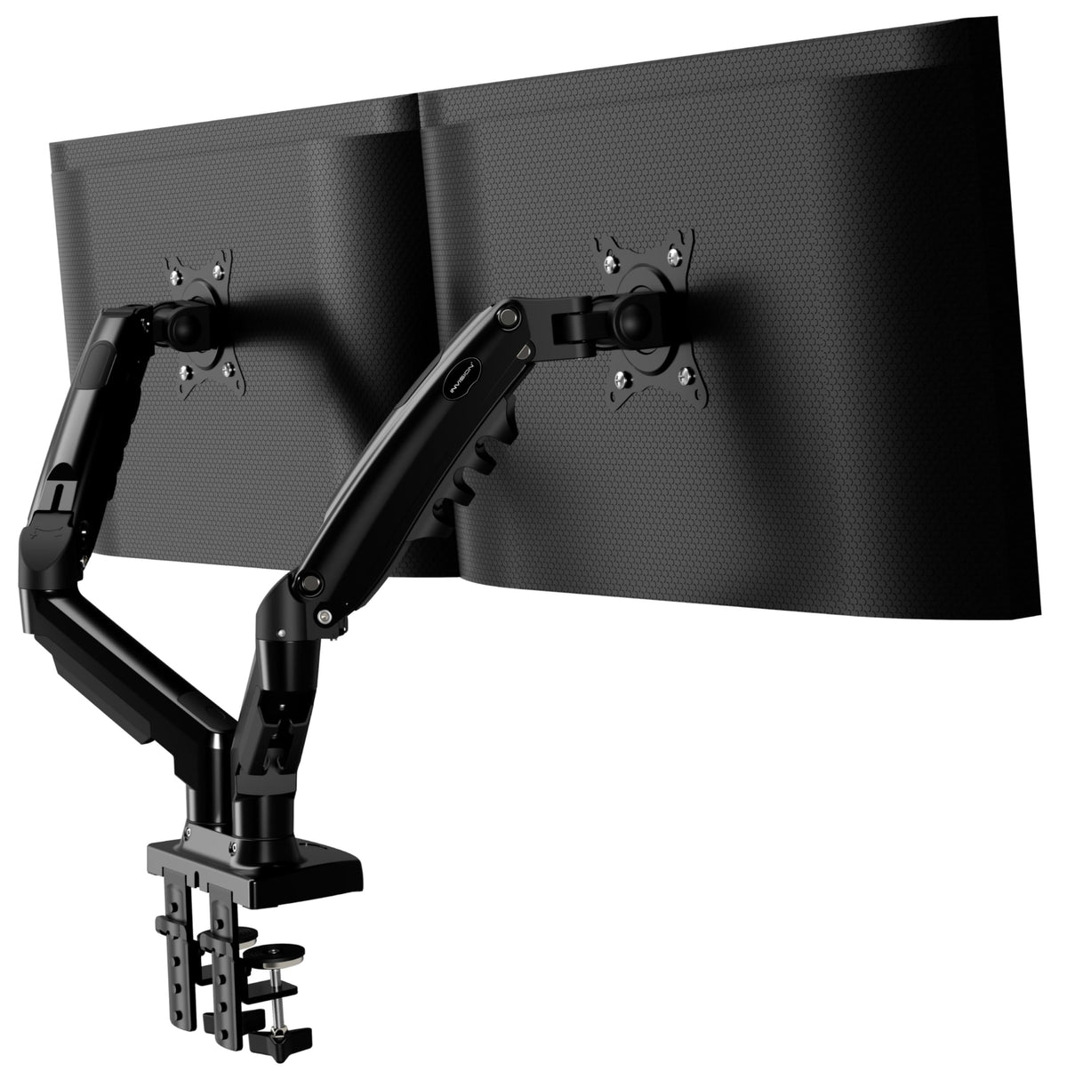 Invision MX400 Dual Monitor Schreibtischklemme – 19-32 Zoll. Schwarzer Schwenkarm. Klemmt am Schreibtisch für zwei Monitore.