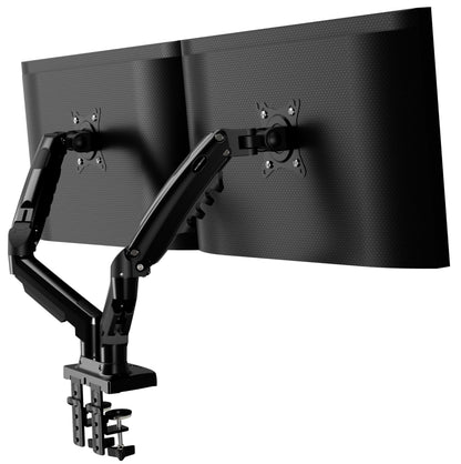 Invision MX400 Dual Monitor Schreibtischklemme – 19-32 Zoll. Schwarzer Schwenkarm. Klemmt am Schreibtisch für zwei Monitore.