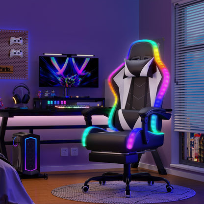 Devoko LED Gaming Stuhl ergonomisch Massagefunktion - Weiss