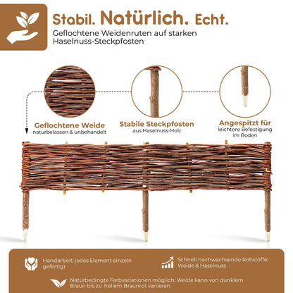 BooGardi Beeteinfassung aus Weide, Rasenkante 20 x 120 cm, 10er-Set