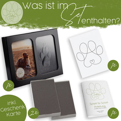 Jadiela Pfotenabdruck Set für Hund und Katze, 3D Bilderrahmen schwarz
