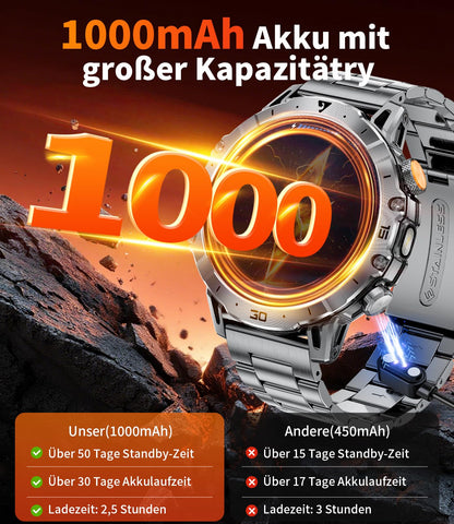 LIGE Smartwatch Herren EF18-A mit Telefonfunktion, IP68, Schwarz