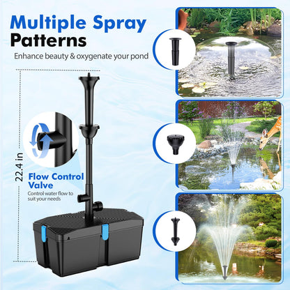 FEOXSHAL Teichfilter Set mit Pumpe 50W 2500 l/h und Springbrunnen