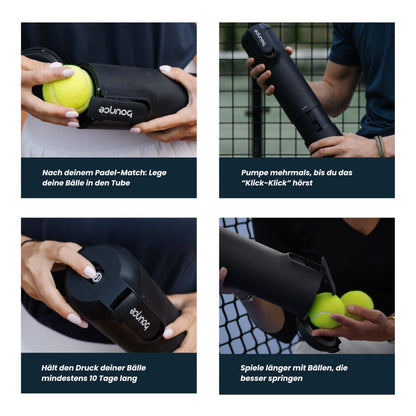 Bounce Tube Druckbehälter für Padel- und Tennisbälle mit Pumpe