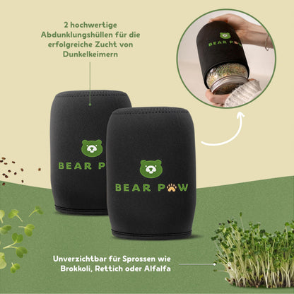 BEAR PAW Sprossenglas 2er Set 1000 ml Keimglas mit Bambushalterung