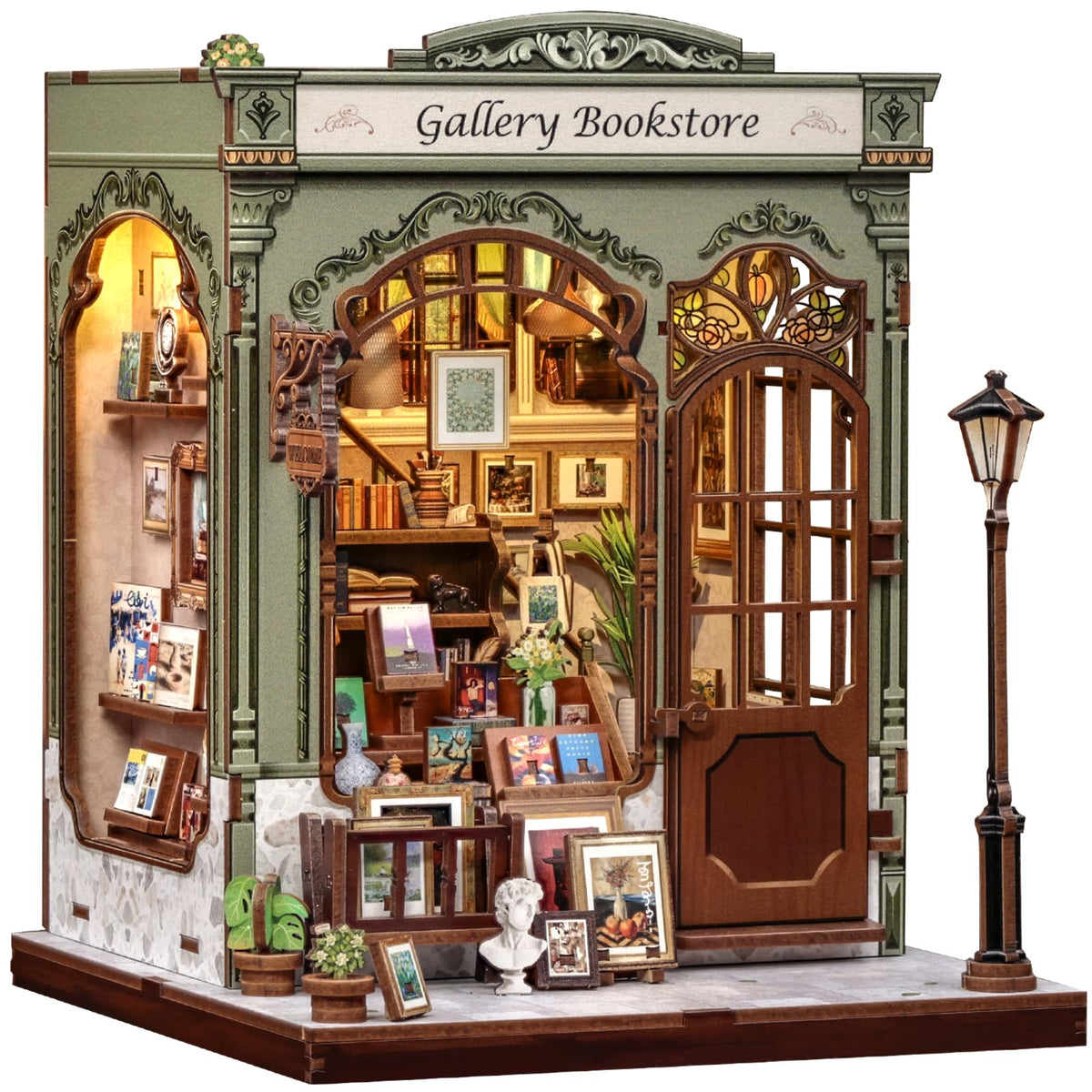 CUTEBEE Book Nook Kit Gellery Bookstore, 3D Holzpuzzle Bausatz mit LED-Beleuchtung aus Holz