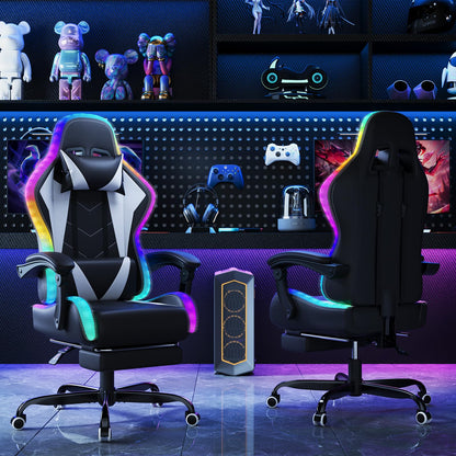 Devoko LED Gaming Stuhl ergonomisch Massagefunktion - Weiss