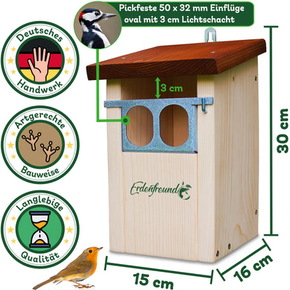 ERDENFREUND Nistkasten Rotkehlchen, räubersicher, Nischenbrüter