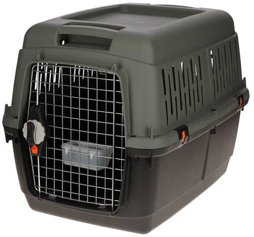 KERBL Transportbox Eco 70cm für Hunde – Graugrün/Schwarz 80562. Graugrüne/schwarze Box für sicheren Hundetransport in Fahrzeugen.