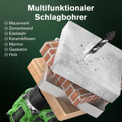Ginour Akku-Schlagbohrschrauber 21V, bürstenlos, 50 Nm, 2x 2Ah Akkus