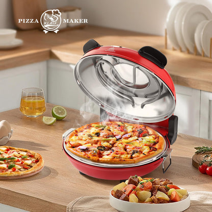 KLAIF Elektrischer Pizzaofen 420 °C mit Pizzastein, 1200 W, Rot