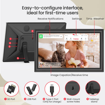 Yalilia Frameo Digitaler Bilderrahmen 15,6 Zoll FHD Touchscreen 64 GB
