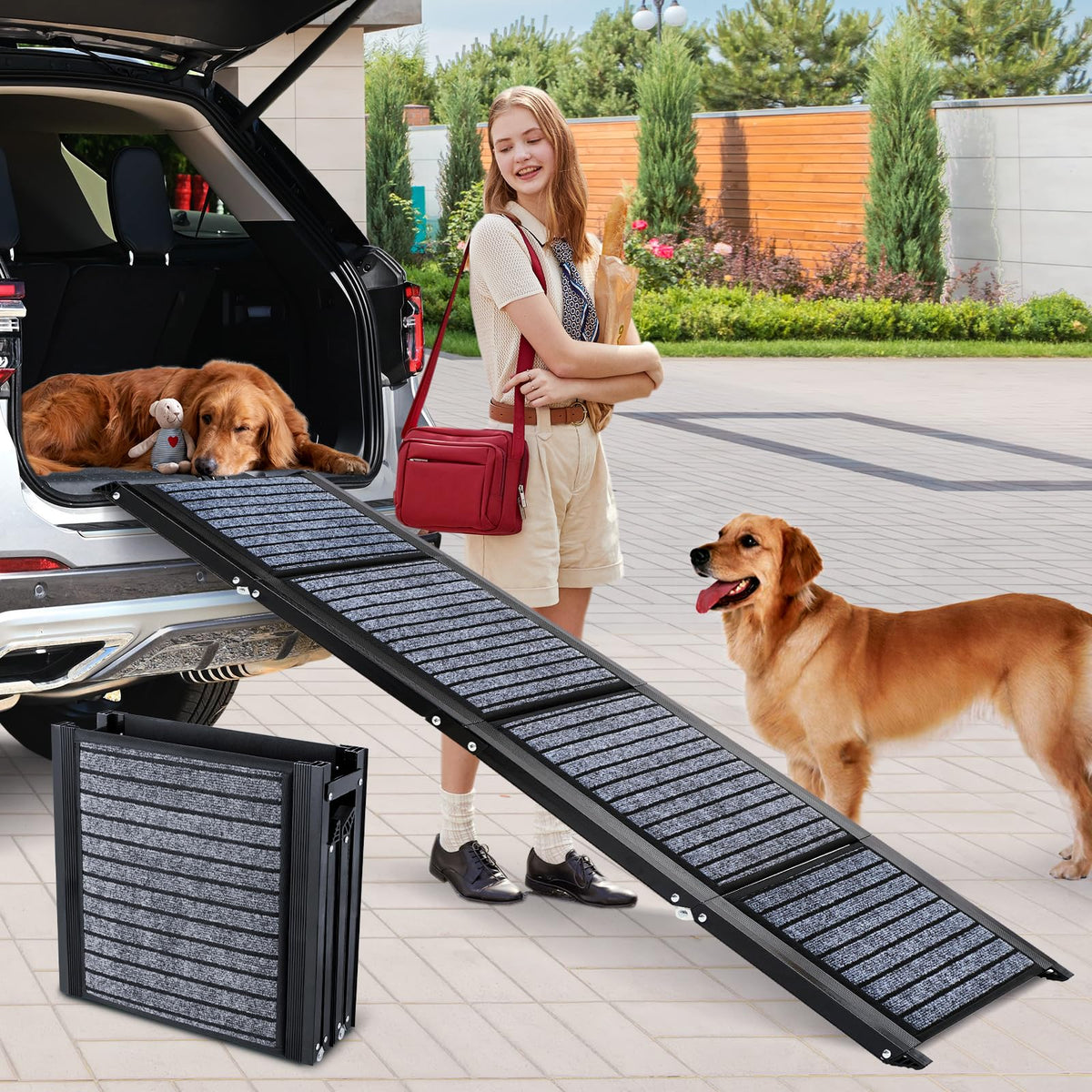 Snagle Paw Hunderampe Auto klappbar, 170 cm, bis 110 kg – Aluminiumrampe mit rutschfester Teppichoberfläche