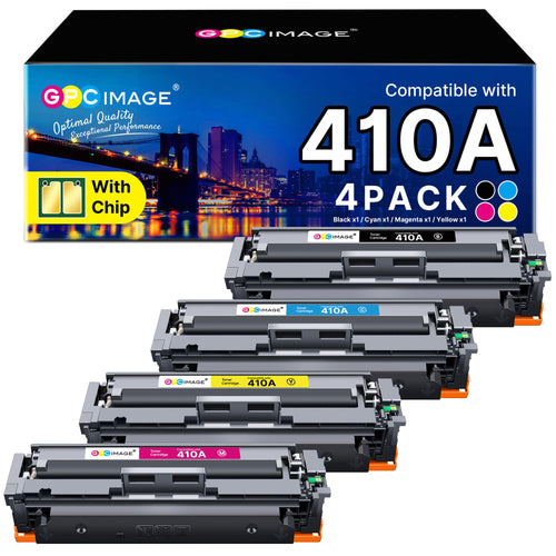GPC IMAGE 410A Toner Set kompatibel für HP 410X CF410X 4er-Pack, vier Tonerkartuschen in Schwarz, Cyan, Gelb und Magenta
