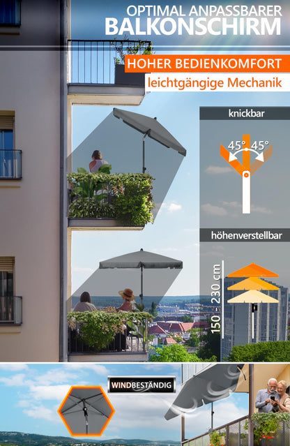 4smile SunnyShade Balkon-Sonnenschirm Set, anthrazit, UPF 50+