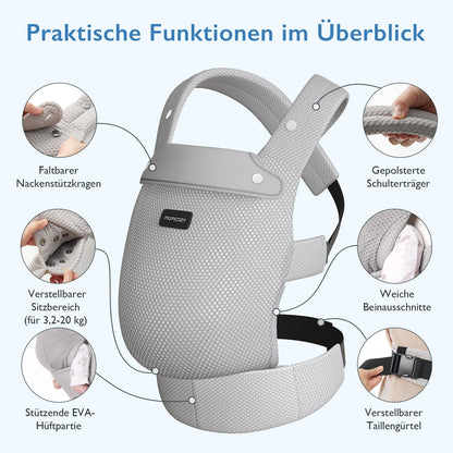 Momcozy Babytrage Air Mesh Grau, ergonomisch mit X-Rücken