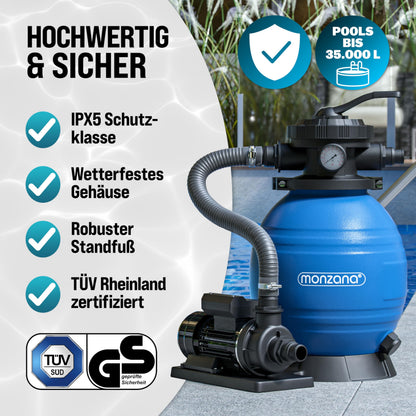 MONZANA Sandfilteranlage SF12K 400 W 10.200 l/h für Pools bis 35.000 l