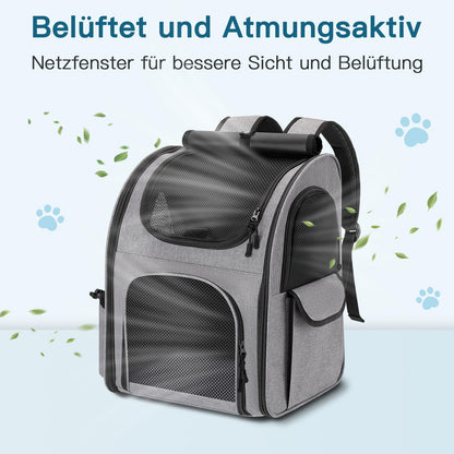 Quirlig Hunderucksack und Katzenrucksack bis 10 kg, faltbar, Grau