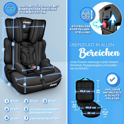 KIDUKU Autokindersitz 9-36 kg Gruppe 1/2/3 mit Kindersitzunterlage
