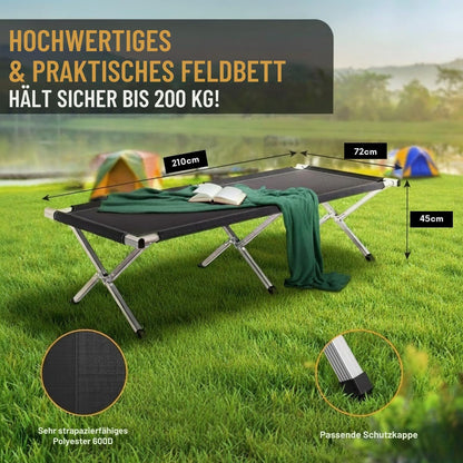 Kronenburg Feldbett XXL, Campingbett 210 x 72 x 45 cm, bis 200 kg