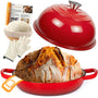 Gusseisen Brotbacktopf Emaille Dutch Oven – 5,7L Rot. Runder, rot emaillierter Topf zum Brotbacken und Schmoren.