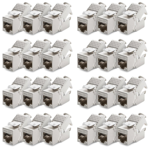 deleyCON 24x Keystone Modul CAT 6a RJ45 Buchse - STP Werkzeugfrei. Rechteckiges Modul. Verbindet 10G-Netzwerkkabel in Patchpanels/Dosen.