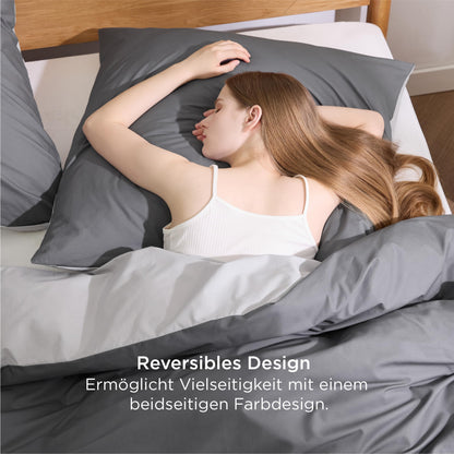 Bedsure Wendebettwäsche Set 135x200 Baumwolle 4teilig Anthrazit