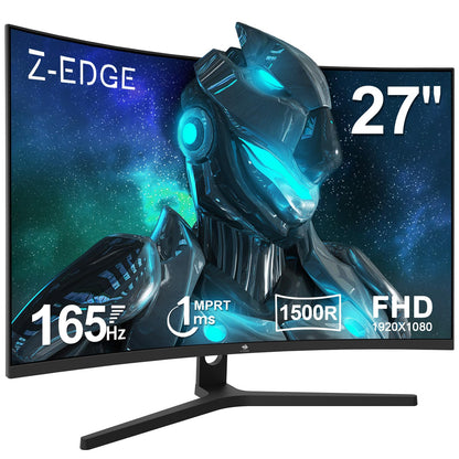 Z-Edge 27 Zoll Curved Gaming Monitor – 165Hz 1ms Full HD. Gekrümmter Bildschirm für flüssiges Gaming bei hohen Bildraten.
