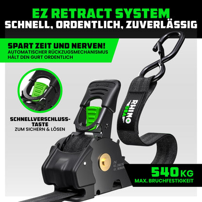 Rhino USA Spanngurte selbstaufrollend, 2er-Pack, 2,5 cm x 3 m, schwarz