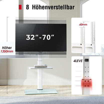 AOKCOS TV Bodenständer höhenverstellbar schwenkbar mit Ablagen, Weiss