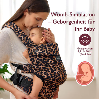 Momcozy Babytrage aus Baumwolle, ergonomisch, 3,2-20 kg, Leopard