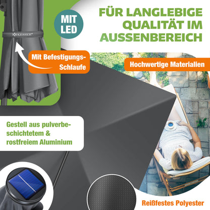 KESSER Sonnenschirm Ampelschirm SUN XL 300 x 300 cm, Anthrazit