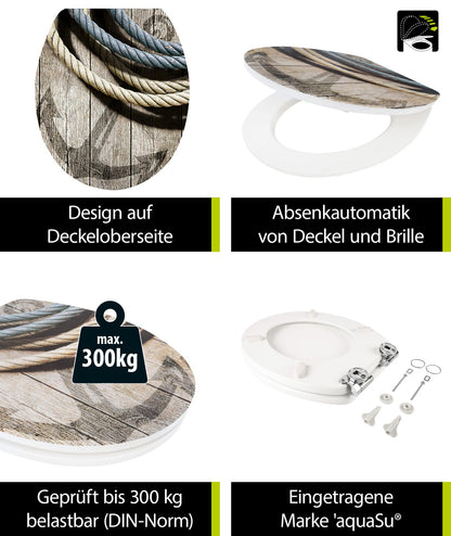 aquaSu WC-Sitz mit Absenkautomatik, Seemannstau Motiv, Holzkern