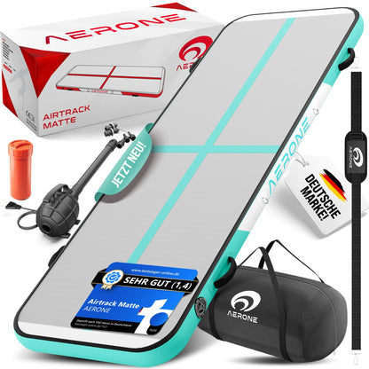 AERONE Airtrack Turnmatte Aufblasbar für Gymnastik - 3m Mint. Rechteckige, mintfarbene, aufblasbare Matte für federnde Turnübungen.