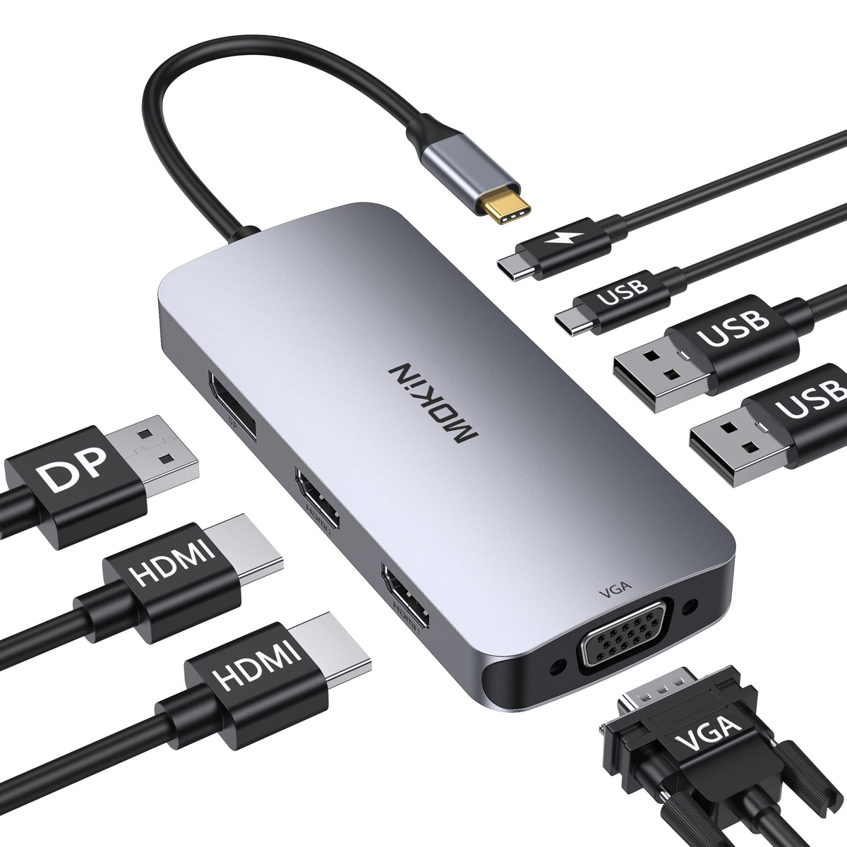 MOKiN USB-C Dockingstation UC0513 mit Dual HDMI, DisplayPort und VGA für drei Monitore