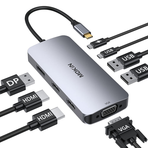 MOKiN USB-C Dockingstation UC0513 mit Dual HDMI, DisplayPort und VGA für drei Monitore