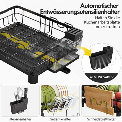 Boosiny Abtropfgestell Edelstahl 2-stöckig mit Abtropfmatte Schwarz