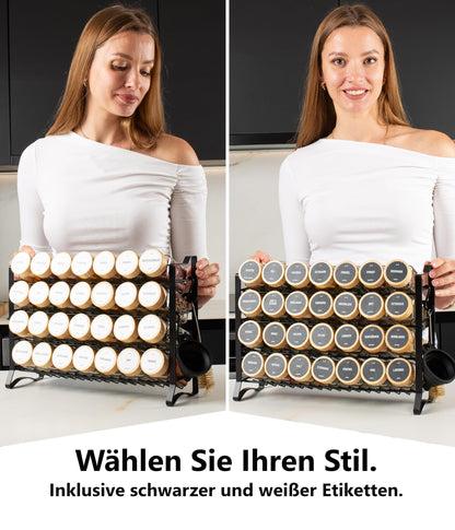 Deco haus Gewürzregal stehend & hängend mit 28 Gewürzgläsern, schwarz
