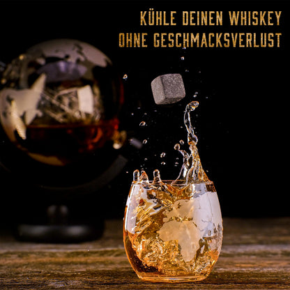 Whisiskey Whisky Karaffe Set Globus Dekanter 900 ml mit 2 Gläsern