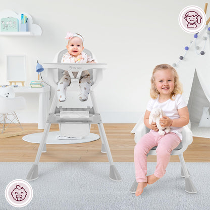 Moby-System Magnolia 2in1 Hochstuhl mit Tablett, Grau, ab 6 Monaten