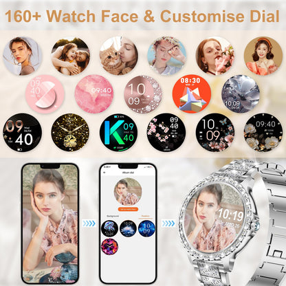 fitonyo Smartwatch Damen Diamond mit Telefonfunktion und 3 Bändern