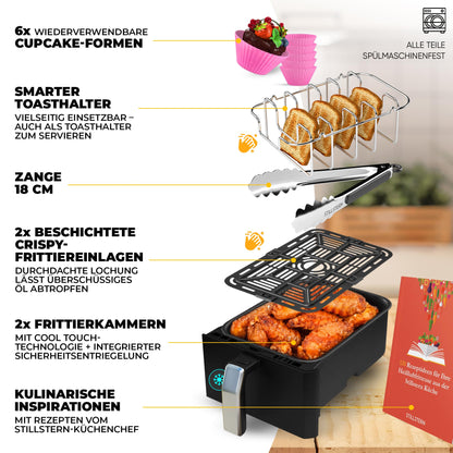 Stillstern Duo-Fry Heissluftfritteuse 8 L, 2 Kammern, 2400 W